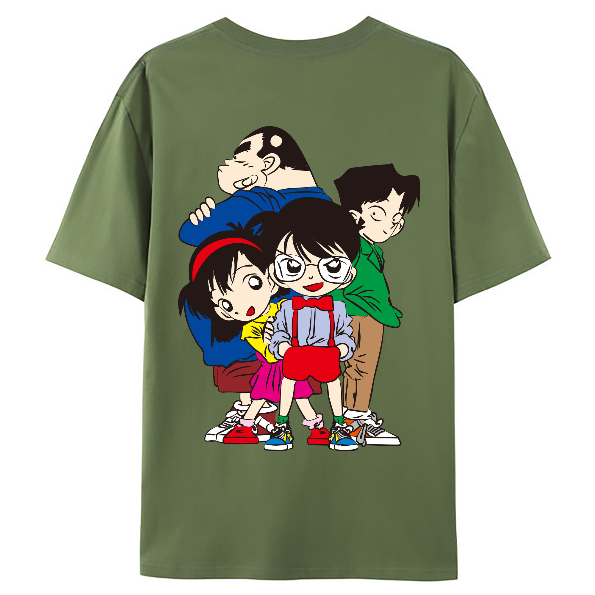 （画像用） 名探偵コナン Detective Conan 綿100％ メンズ半袖Tシャツ（バックプリント） 通気性